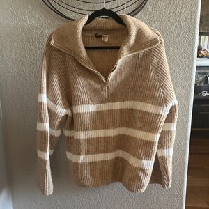 H&M Tan and White Striped Turtleneck Sweater